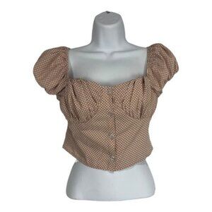 Nasty Gal Polka Dot Puff Sleeve Crop Top Brown & White Size 6